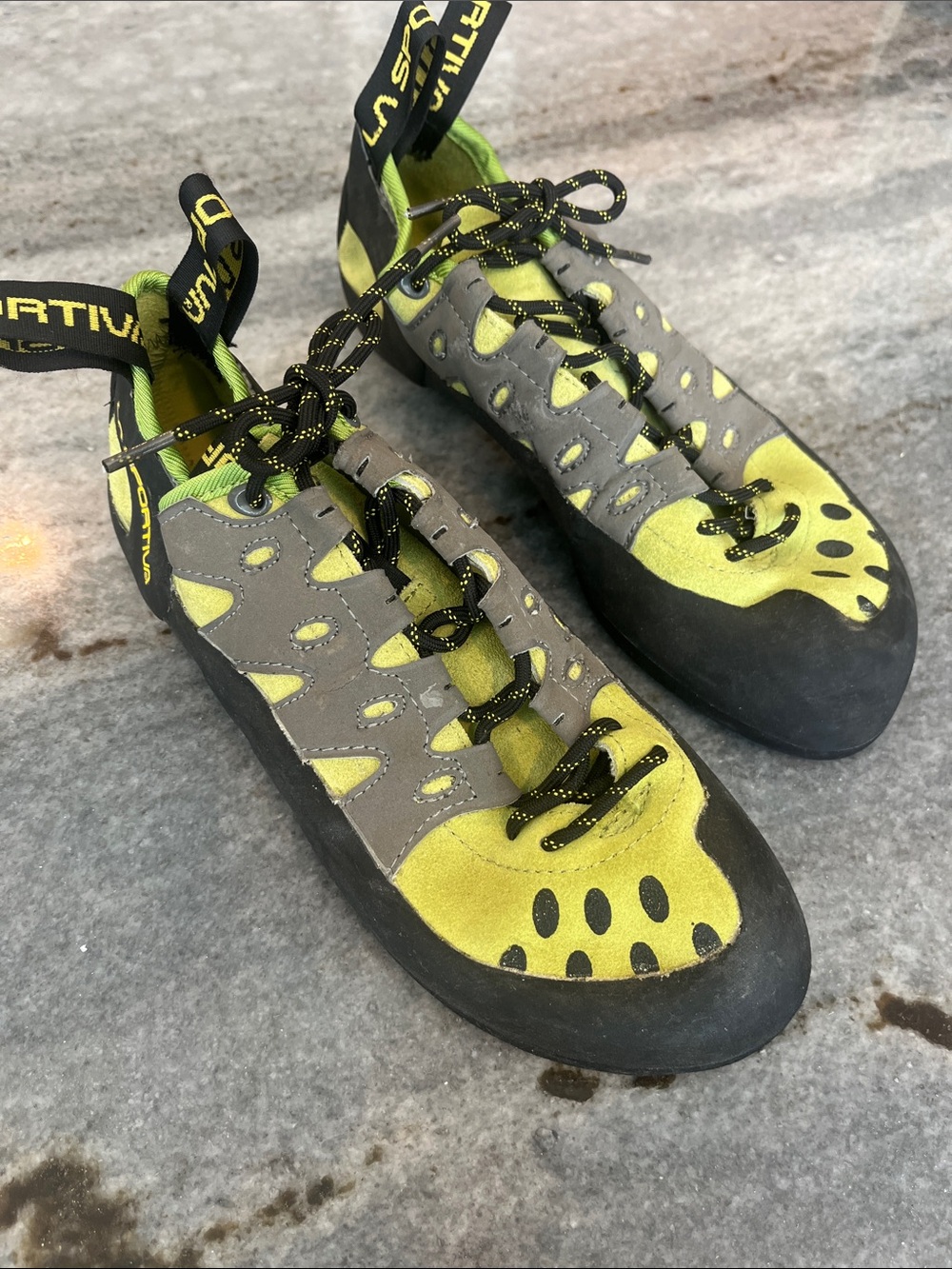 La Sportiva Lime and Gray Lace-Up Climbing Shoes